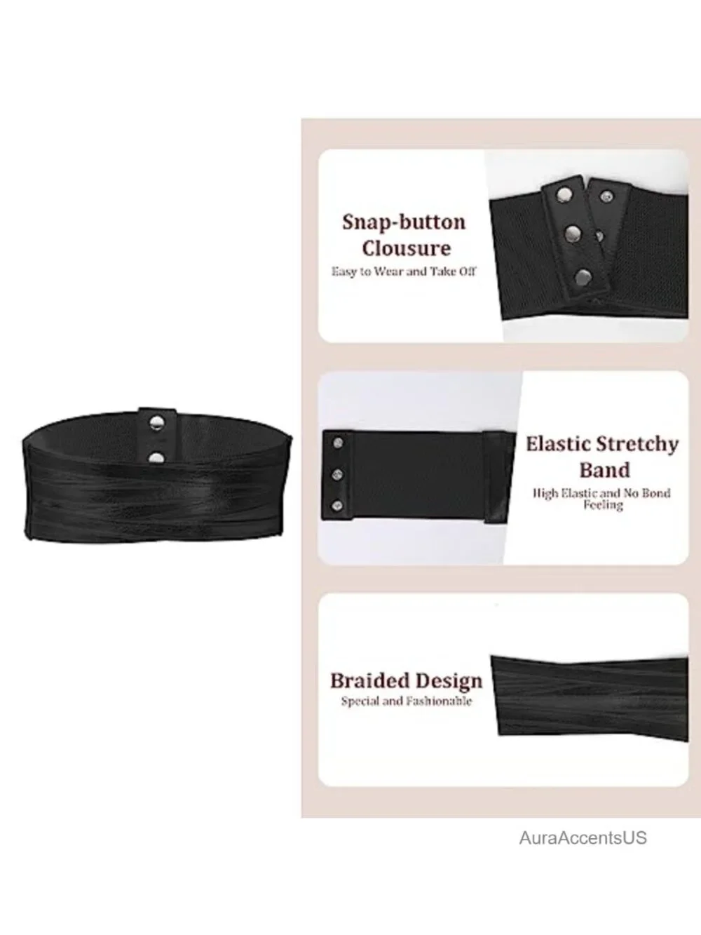 Women Faux Leather Braided Waist Belt Elastic Stretch Dress Belt Wide
